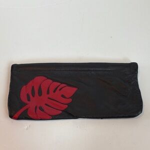 Great American Leatherworks black red palm leaf leather hand bag clutch